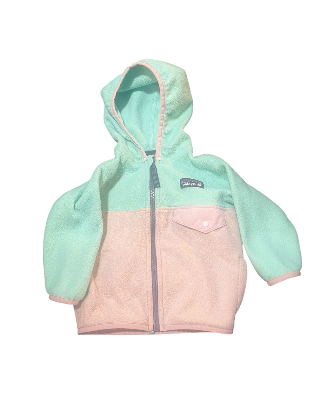 NWOT Patagonia Mint Green and Blush Pink Kids Fleece Jacket with Black Trim